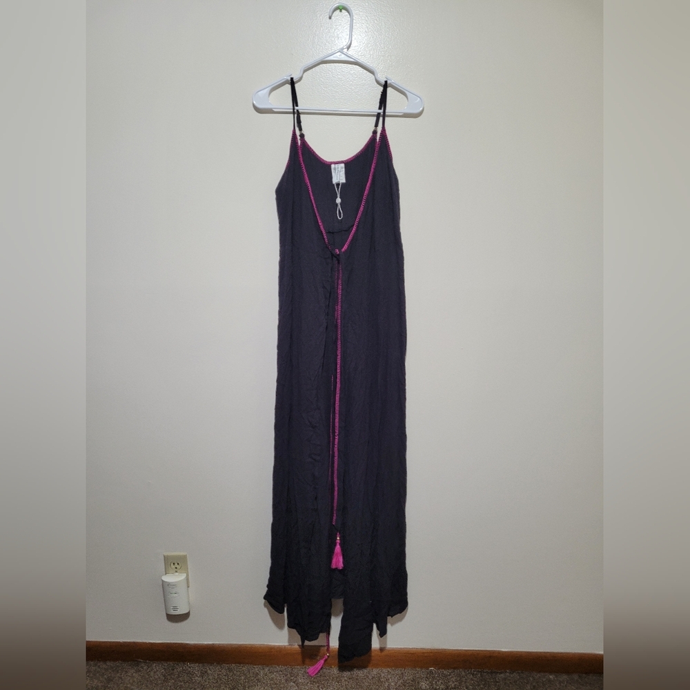 Trina Turk Black Maxi Wrap Dress with Pink Trim
